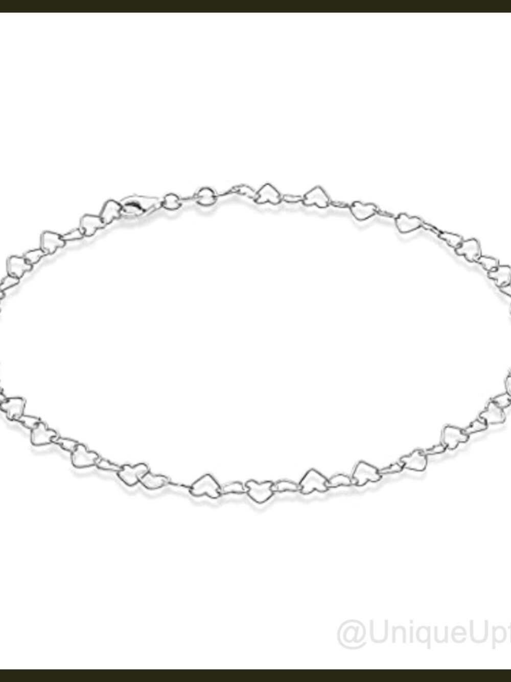 925 Sterling Silver Heart Chain Link Anklet Italian Made